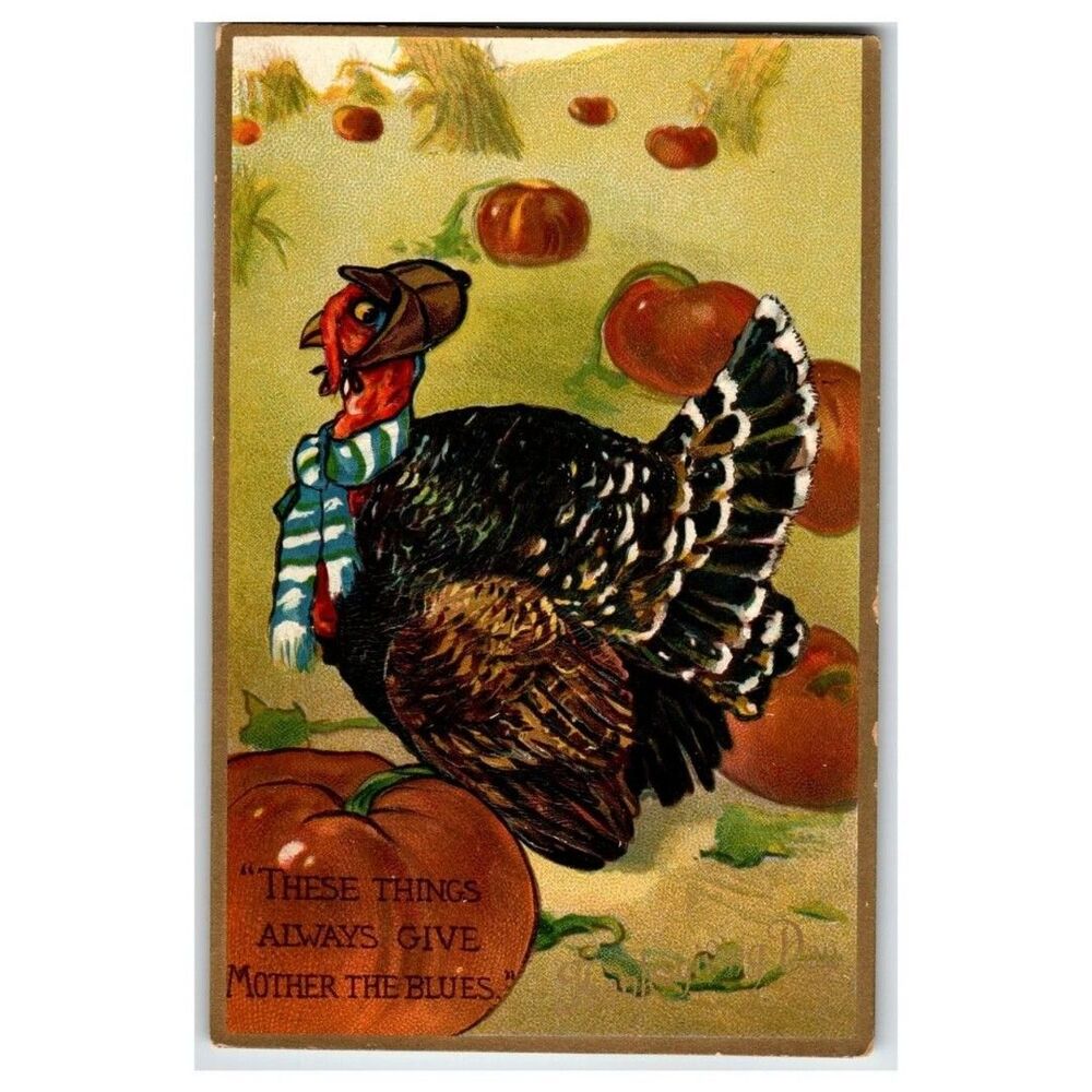 Raphael Tuck Comic Thanksgiving Turkey Postcard No 162 "Mother the Blues"